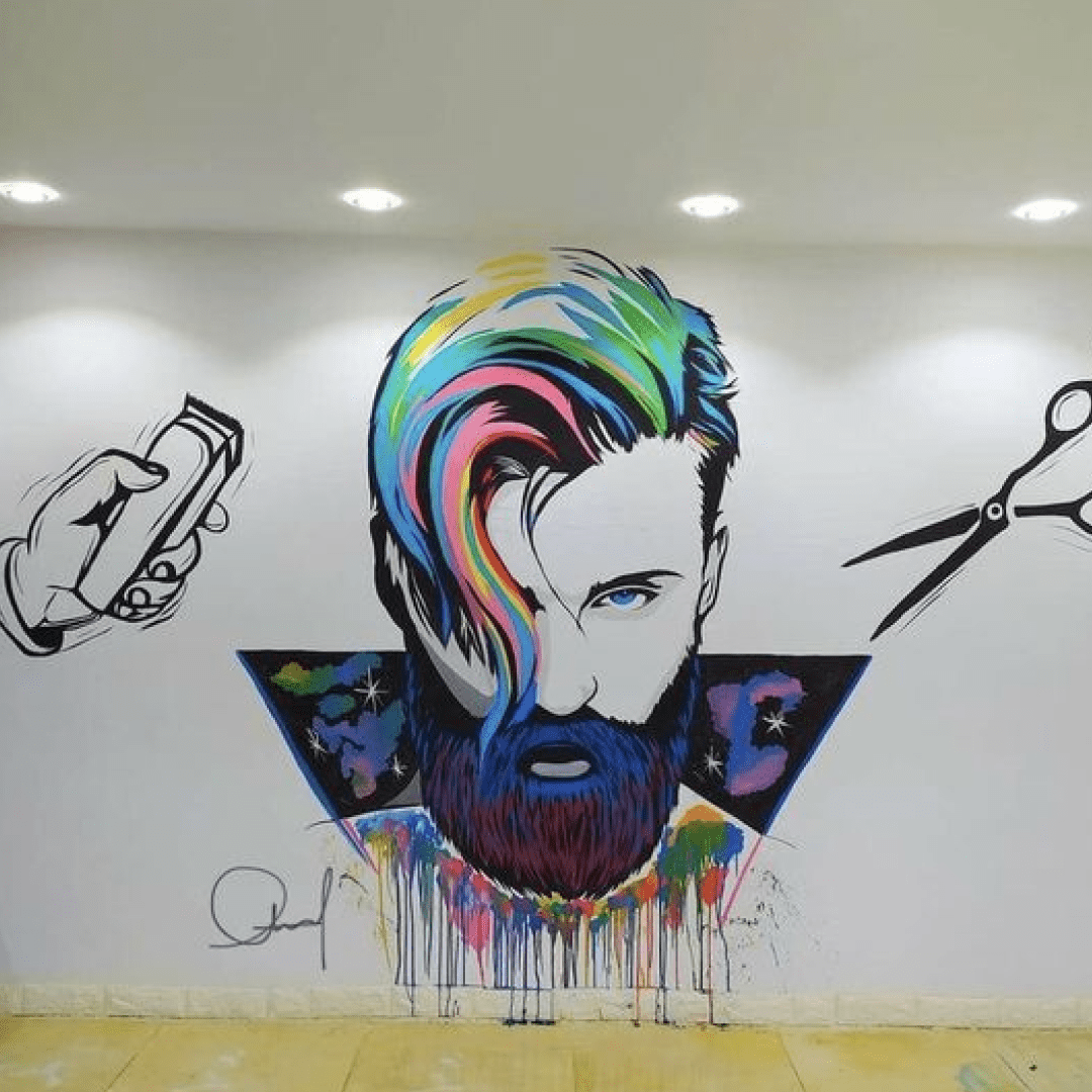 desenho na parede para barbearia